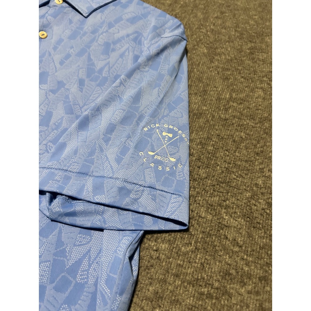 Peter millar polo shirt mens Large leaf print blue performance stretch golf - Picture 6 of 8